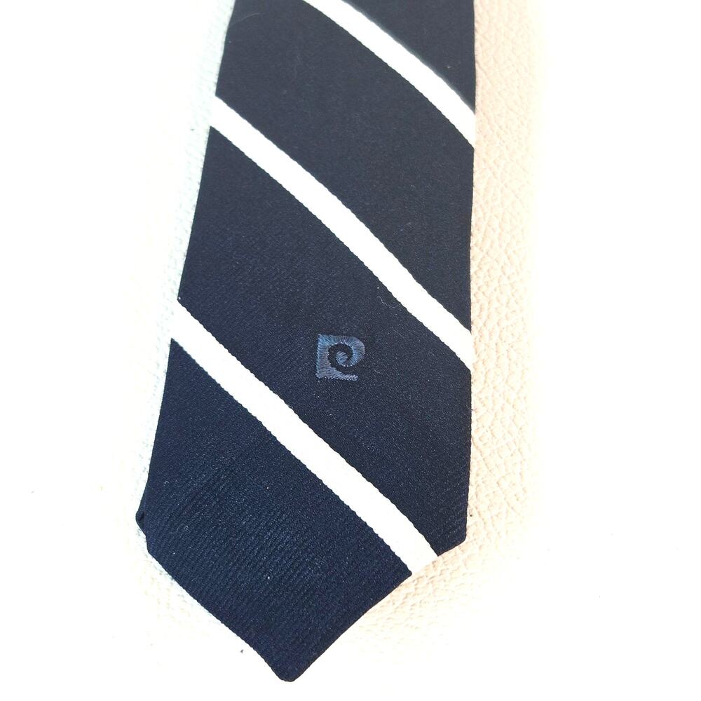 Vintage Pierre Cardin Tie Mens One Size Blue Striped Repp Polyester Logo Classic